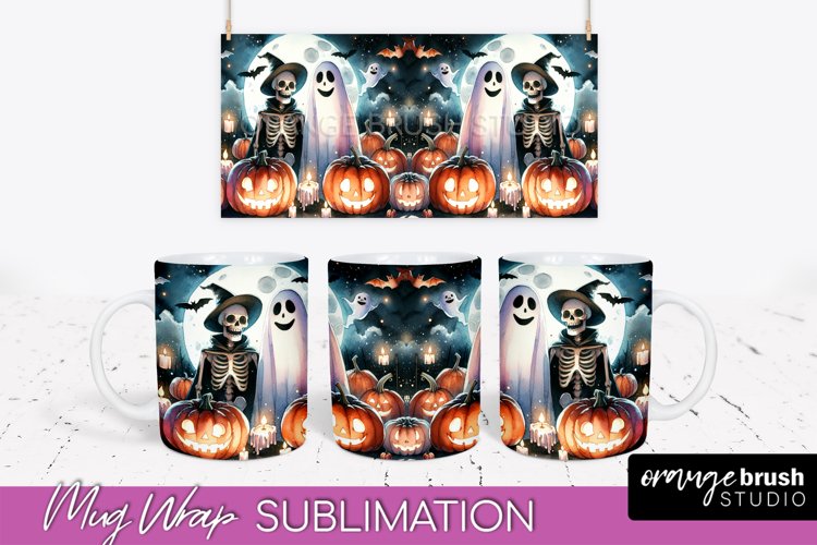 Cute Ghost Mug Wrap - Halloween Mug Sublimation Designs