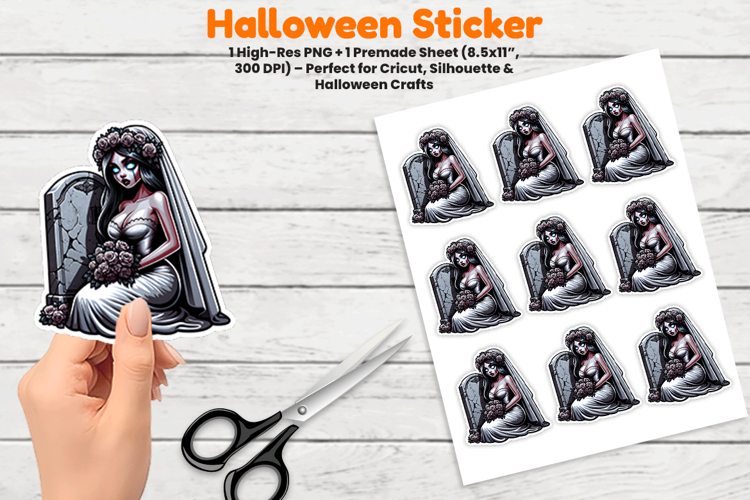 Halloween Ghost Bride Graveyard Sticker Sublimation PNG