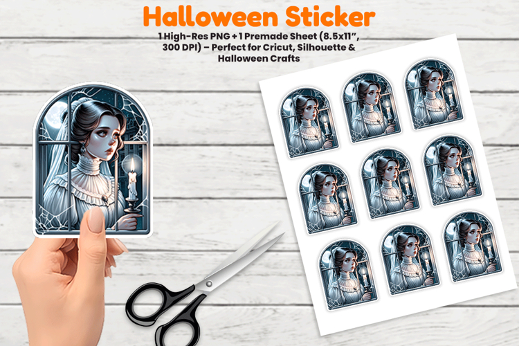 Halloween Ghost Bride Window Sticker Sublimation Design PNG