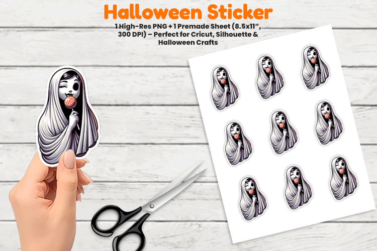 Halloween Ghost Costume Girl Sticker Sublimation PNG