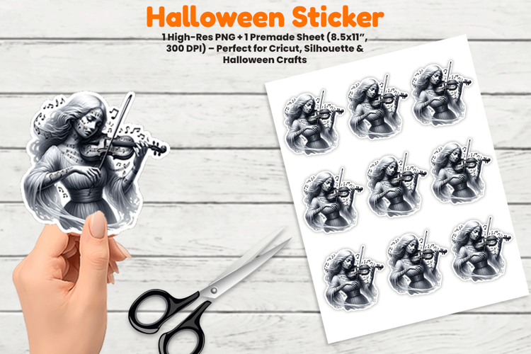 Halloween Ghost Girl Violin Sticker Sublimation PNG Design