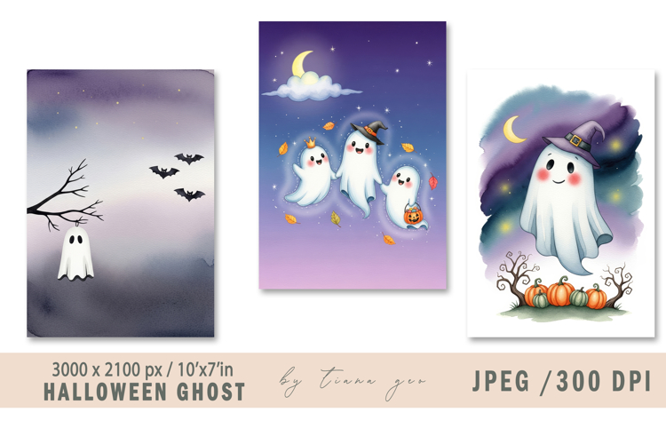 Cute watercolor Halloween ghost - 3 jpeg files