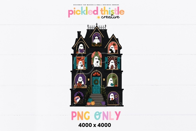 Haunted House PNG with Ghosts, Cute Halloween PNG