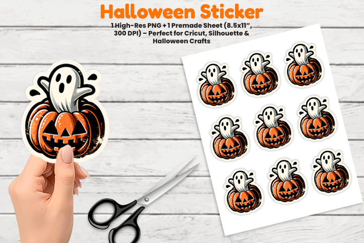 Ghost Pumpkin Sticker, Spooky Ghost Jack O Lantern PNG