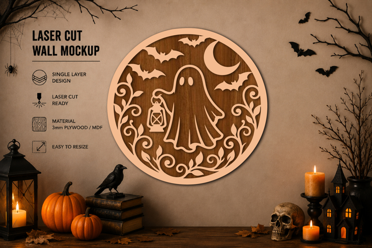 Halloween Ghost Lantern Laser Cut SVG example image 1
