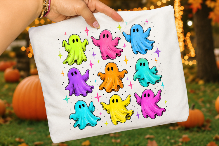 Halloween Ghost Pattern PNG,Retro Neon Sheet Ghost