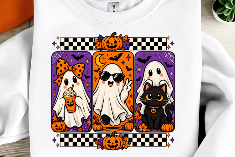 Halloween Ghost PNG, Cute Ghost and Black Cat PNG