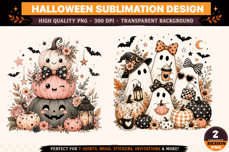 Halloween Ghost Pumpkin PNG Cute Spooky Sublimation