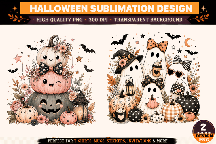 Halloween Ghost Pumpkin PNG, Cute Spooky Sublimation Design