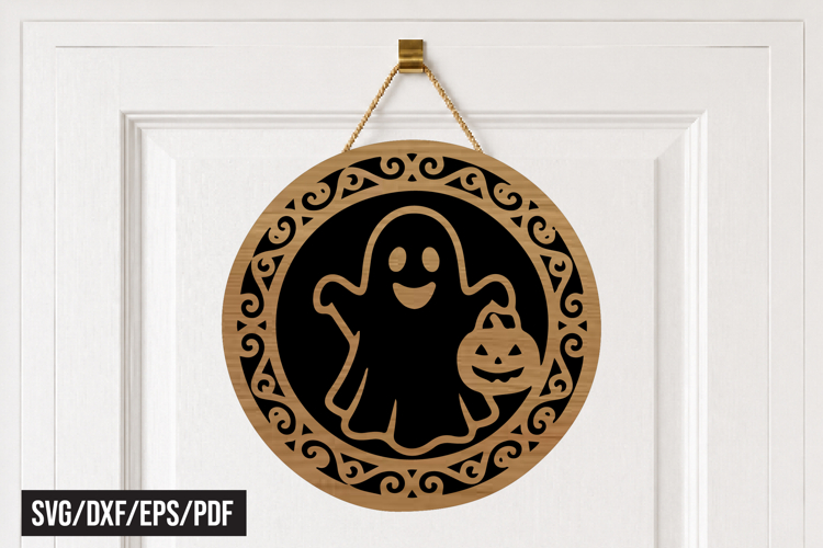 Halloween Ghost Pumpkin Round Door Hanger SVG