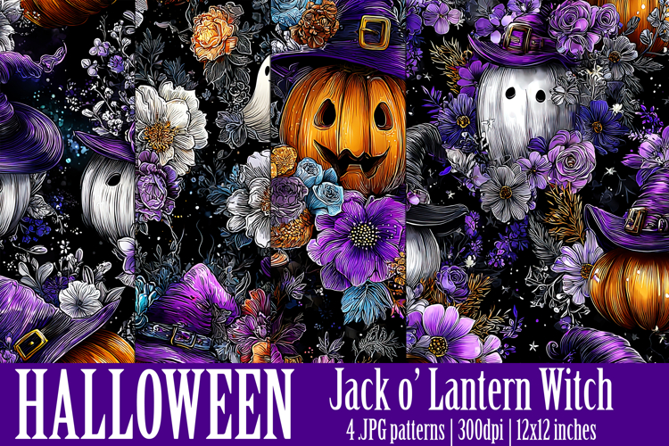 Halloween Patterns, Halloween Pumpkins Flowers Patterns, s1