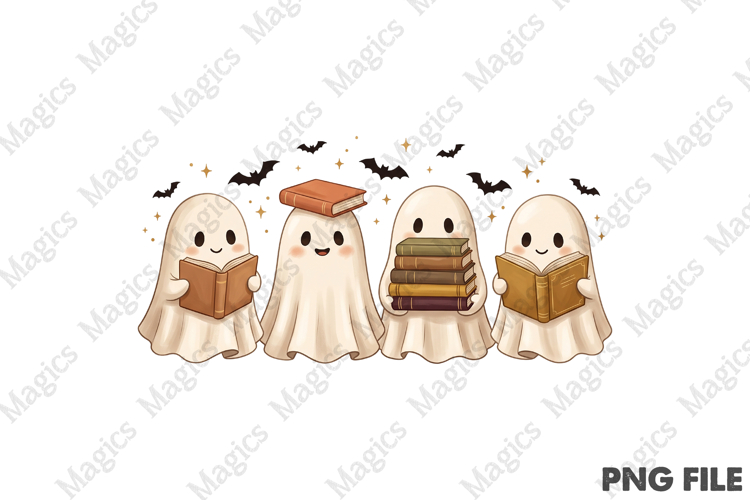 Halloween Ghost Reading Books PNG