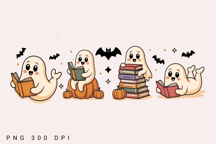 Vintage Halloween Ghost Reading Books