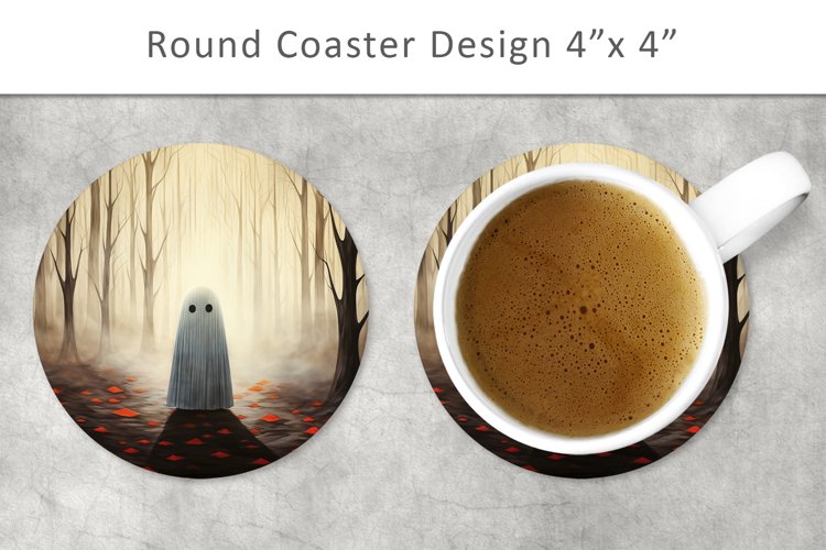 Ghost round coaster, Halloween coaster example image 1