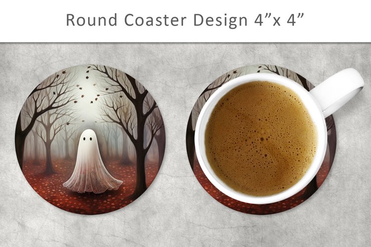 4x4 Halloween Ghost Round Coaster, Kitchen Decor example image 1