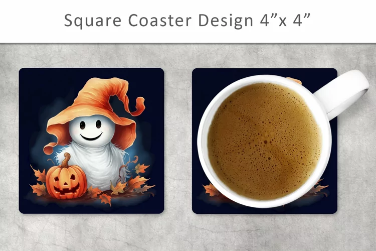 halloween ghost square coaster