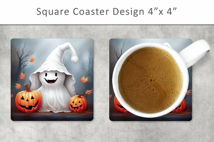 halloween ghost square coasters