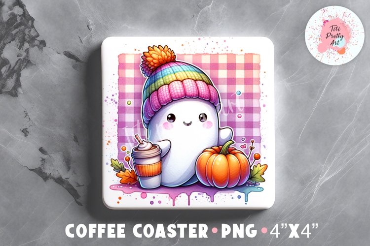 Halloween Ghost Square Coaster Sublimation Design Png example image 1