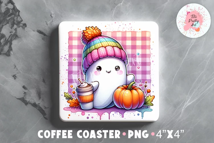 Halloween Ghost Square Coaster Sublimation Design Png