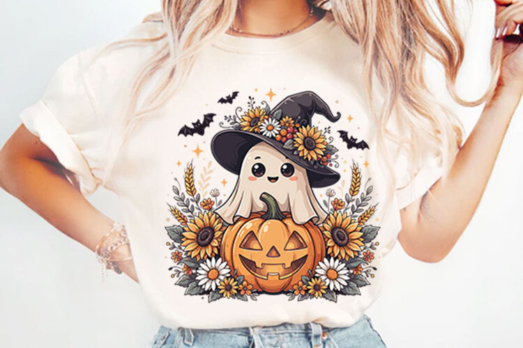 Halloween Ghost Sunflowers Sublimation PNG Designs example image 1