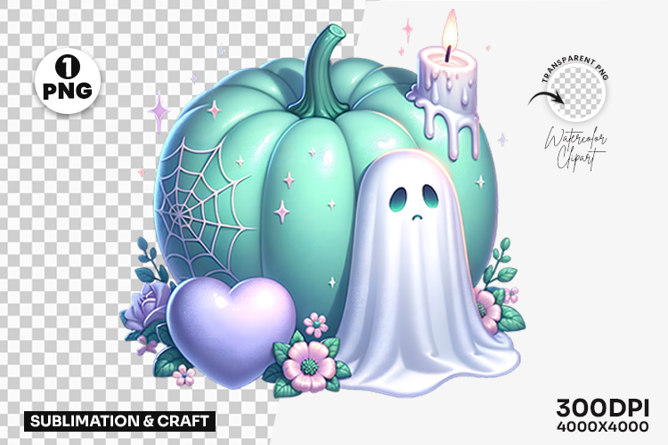 Halloween Ghost Teal Pumpkin Clipart PNG Sublimation Design