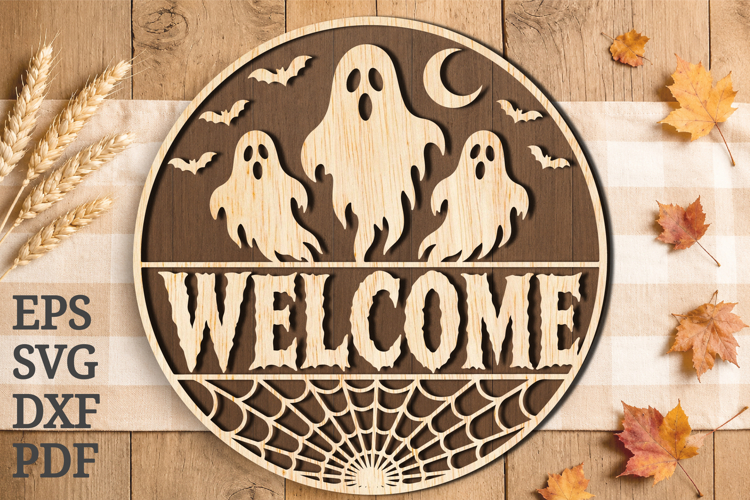 Halloween Ghost Welcome Laser Cut SVG