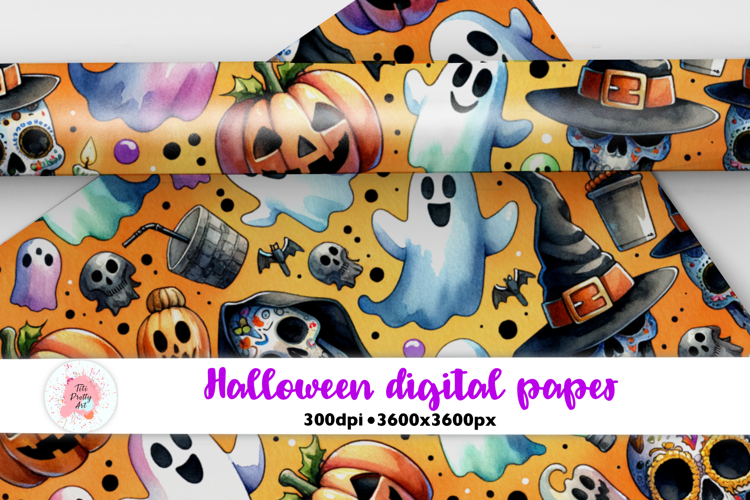 Halloween Ghosts Digital Paper PNG