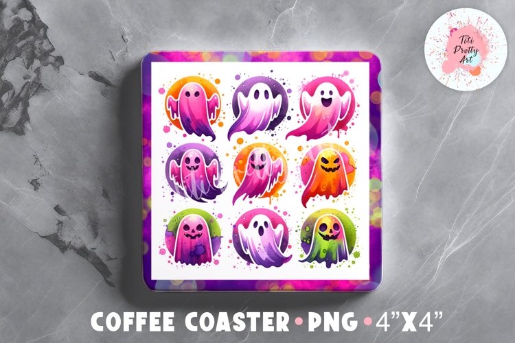 Halloween Ghosts Square Coaster Sublimation Png, Halloween