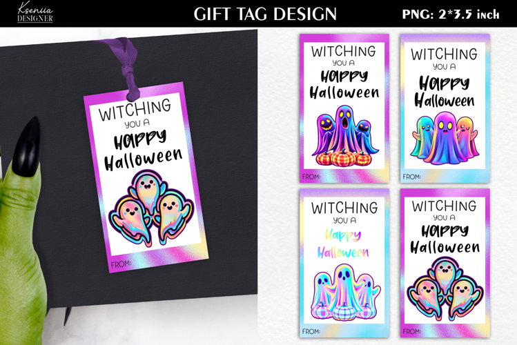 Halloween Cute Neon Ghost| Iridescent Printable Gift Tag