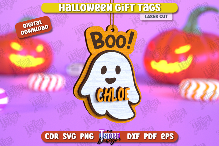Halloween Gift Tag Laser Cut Design, Halloween Ornament SVG