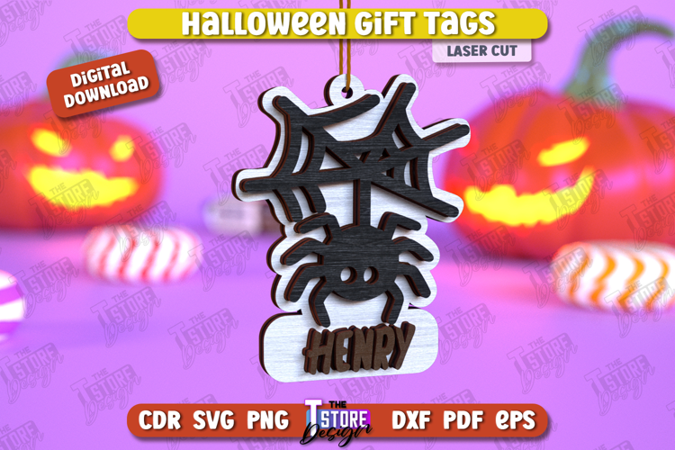 Halloween Gift Tag Laser Cut Design, Halloween Ornament SVG