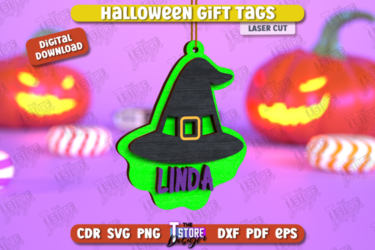 Halloween Gift Tag Laser Cut Design, Halloween Ornament SVG
