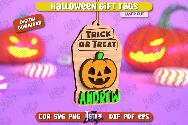 Halloween Gift Tag Laser Cut Design, Halloween Ornament SVG