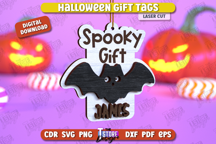 Halloween Gift Tag Laser Cut Design, Halloween Ornament SVG