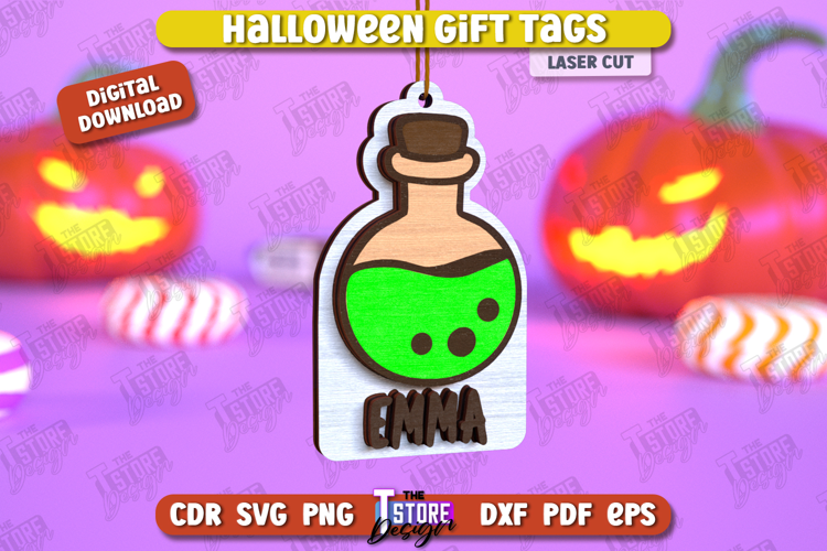 Halloween Gift Tag Laser Cut Design, Halloween Ornament SVG