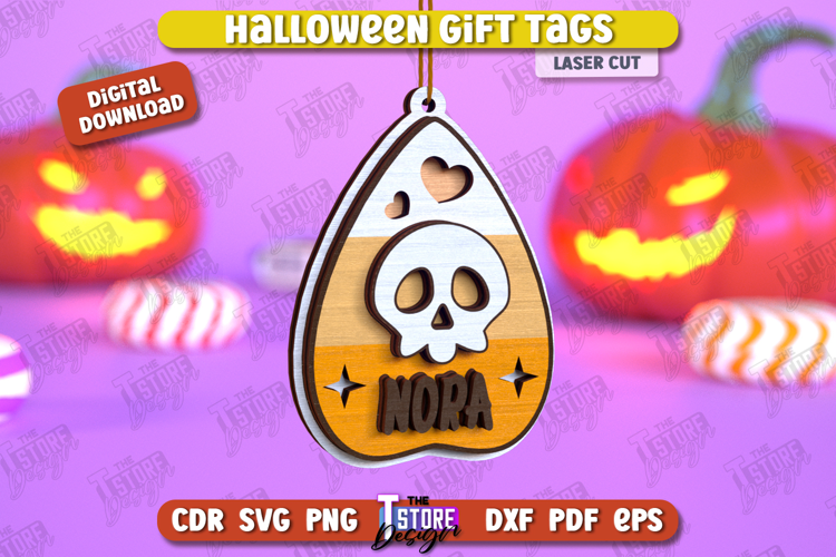 Halloween Gift Tag Laser Cut Design, Halloween Ornament SVG
