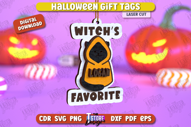 Halloween Gift Tag Laser Cut Design, Halloween Ornament SVG