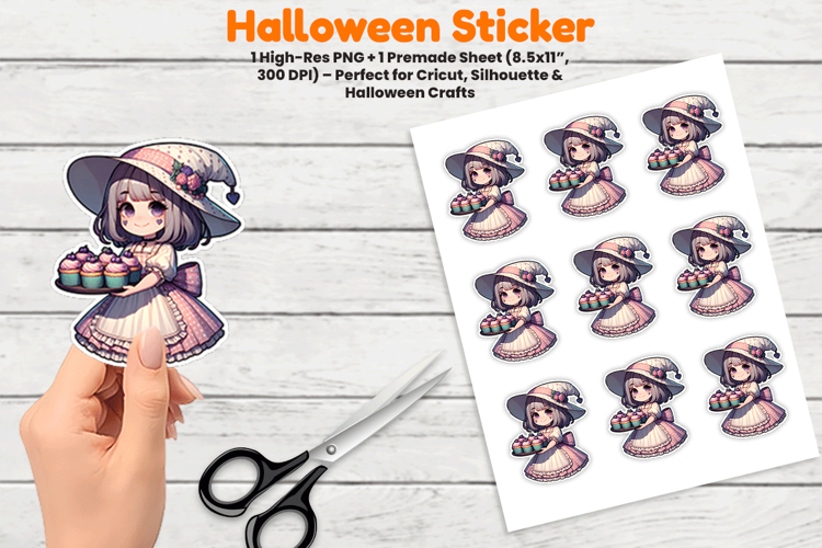 Halloween Girl Bonnet Cakes Sticker Sublimation Design PNG