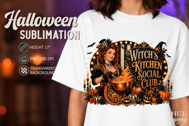 Witch's Kitchen Social Club Pin up Girl Halloween Baker example image 1