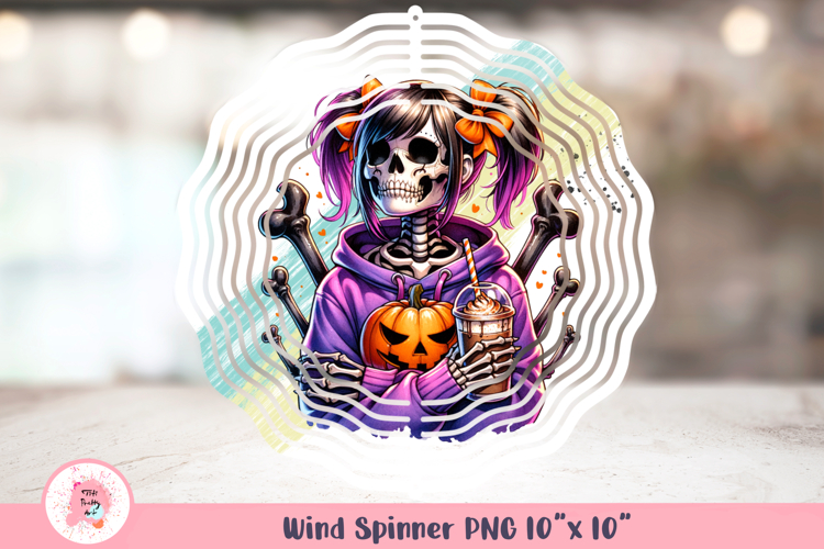 Halloween Girl Skull Wind Spinner Png, Pumpkin Wind Spinner