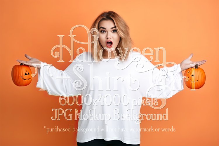 Halloween T-Shirt Mockup Women, White T-Shirt Mockup, d27 example image 1