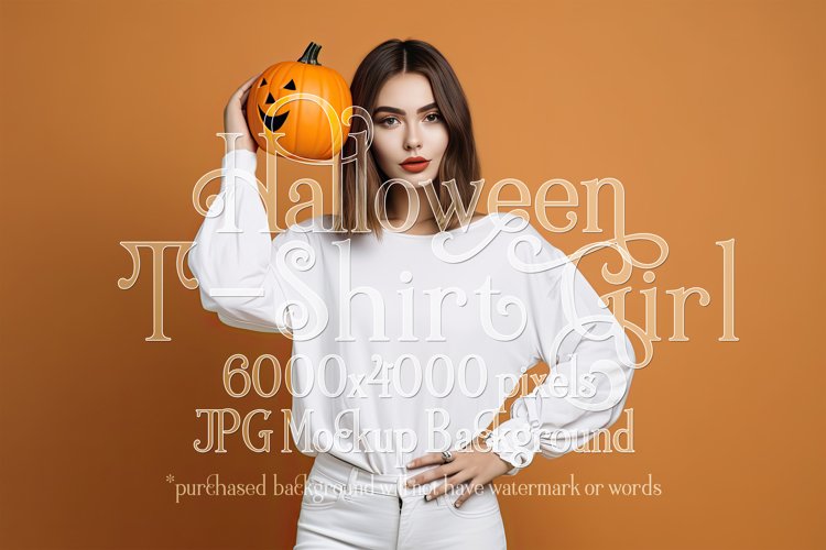 Halloween T-Shirt Mockup Women, White T-Shirt Mockup, d30 example image 1