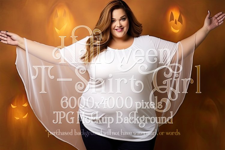 Halloween T-Shirt Mockup Women, White T-Shirt Mockup, d33 example image 1