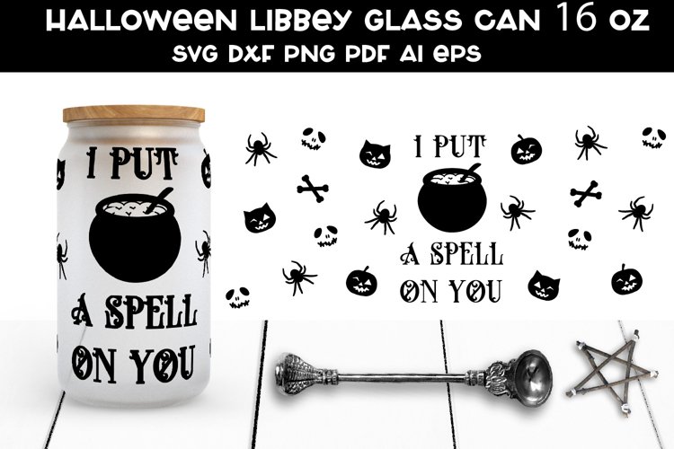 Halloween Libbey Glass Can SVG. Halloween Glass Can Wrap SVG