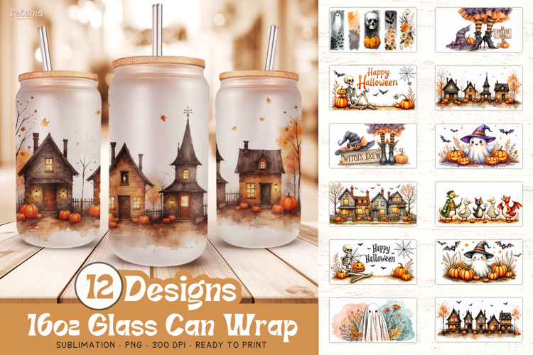 Halloween Glass Can Wrap | Sublimation 16oz Glass Can Bundle