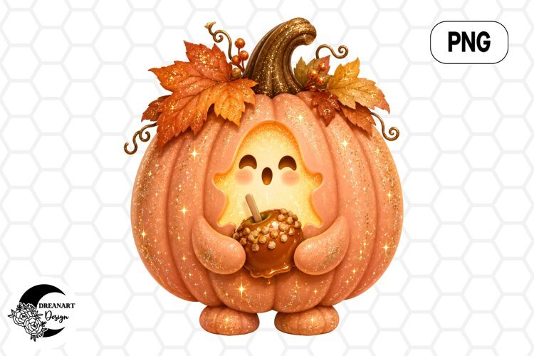Ghost Pumpkin Caramel Apple Clipart