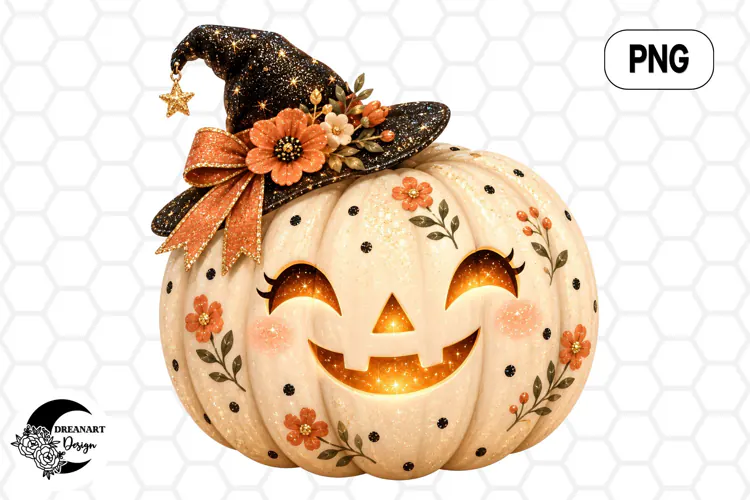 Floral Witch Pumpkin Clipart
