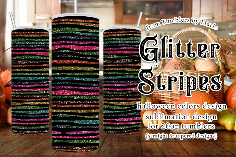 Halloween Tumbler - Colorful Glitter Stripes