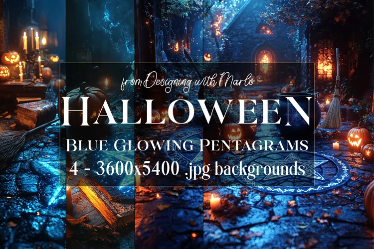 Halloween Backgrounds, Glowing Blue Pentagram Backgrounds s1