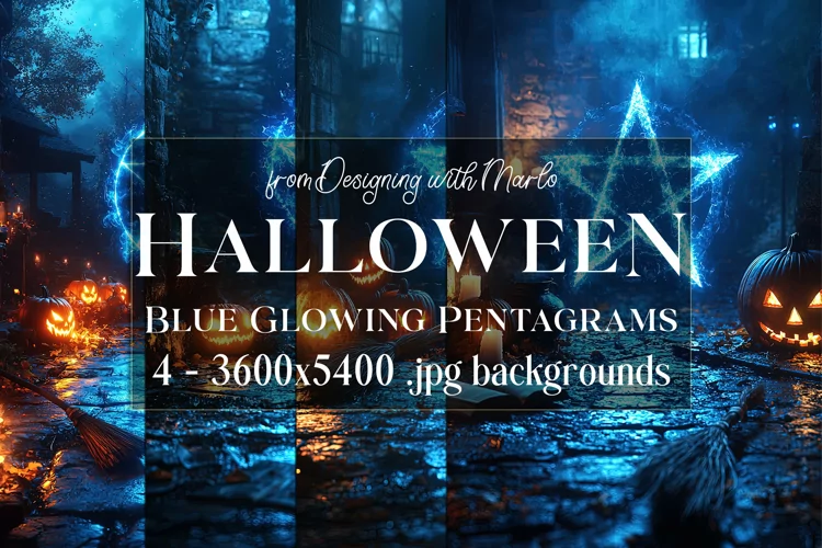 Halloween Backgrounds, Blue Glowing Pentagram Backgrounds s1
